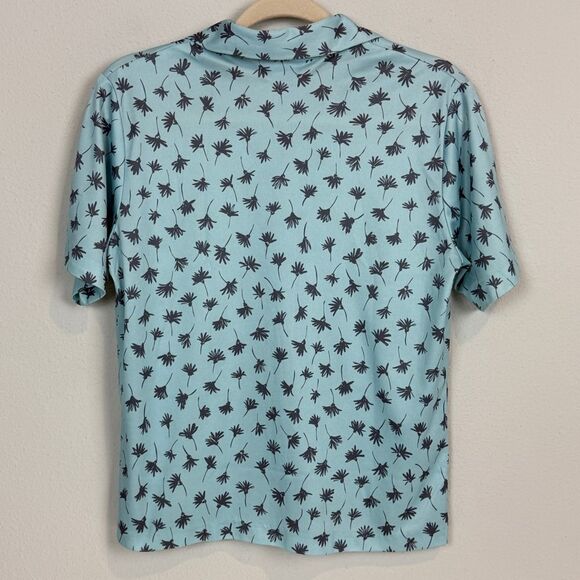 Vintage Blair Polyester 70s Light Blue Floral Short Sleeve Shirt M - Picture 4 of 6